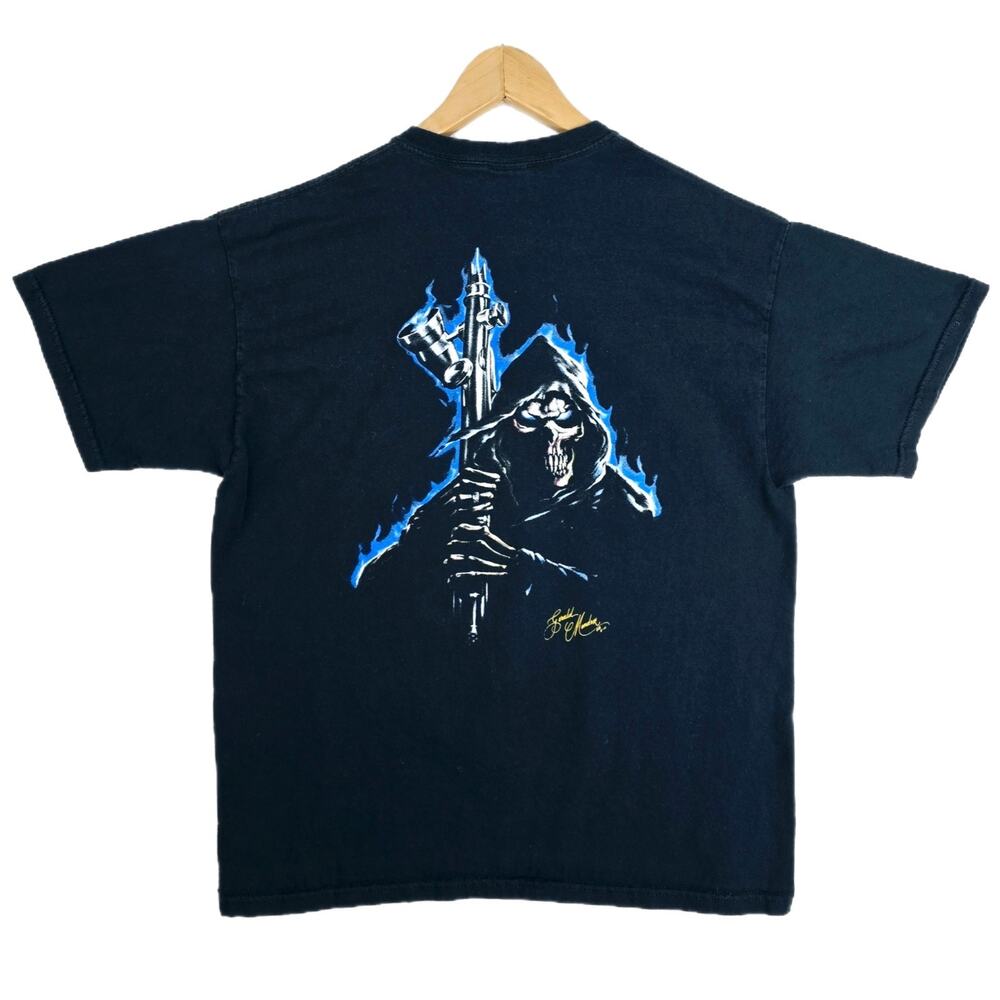ASET Iwata Spray Gun Shirt Large Vintage Y2K Gerald Mendez Reaper Art Skull